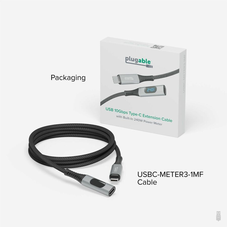 Plugable USB C Extension Cable 3.3 Ft, Digital Power Meter Tester for Monitoring USB-C