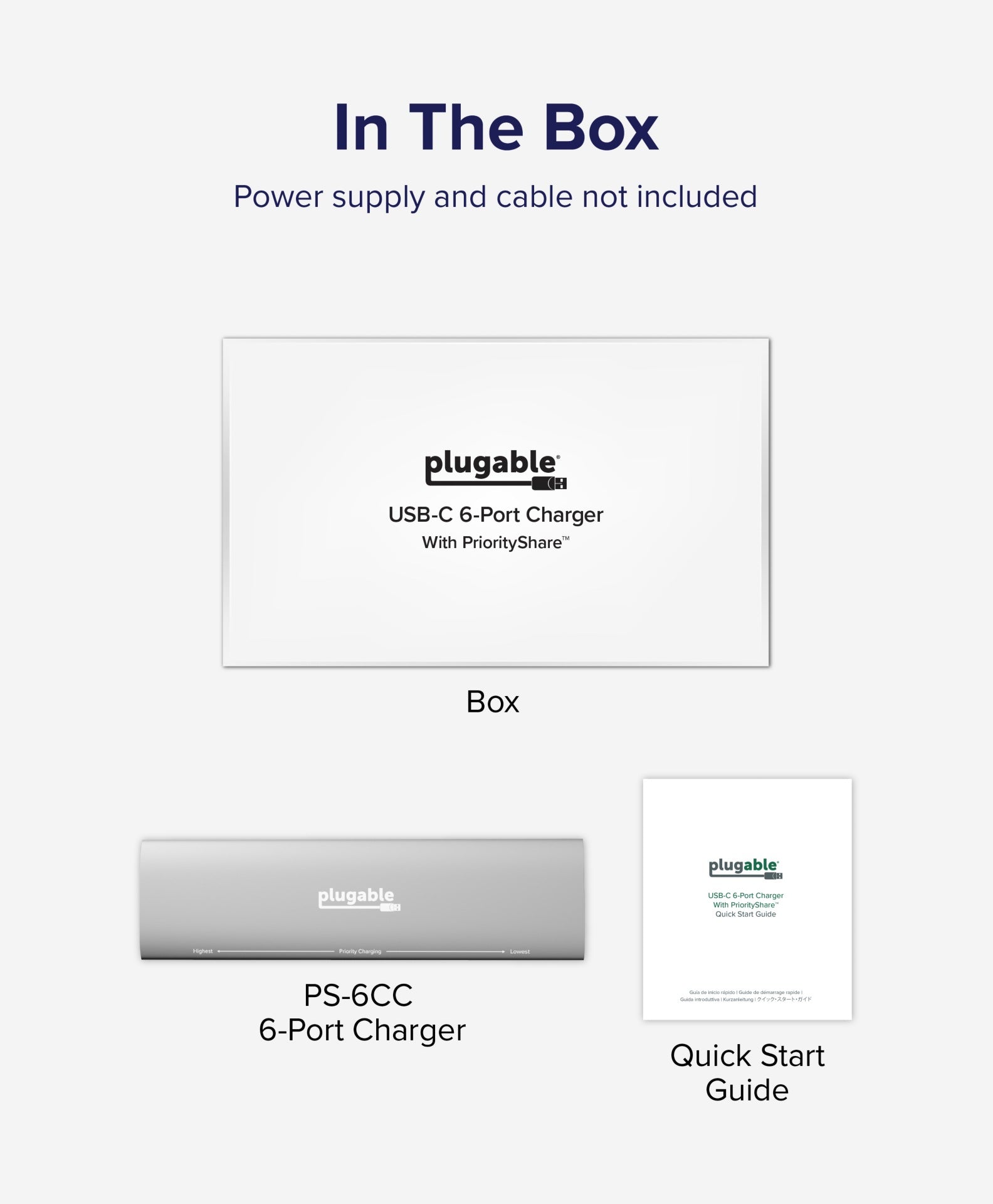 Plugable USB-C Power Delivery 6-Port Charger with Priority Charging
