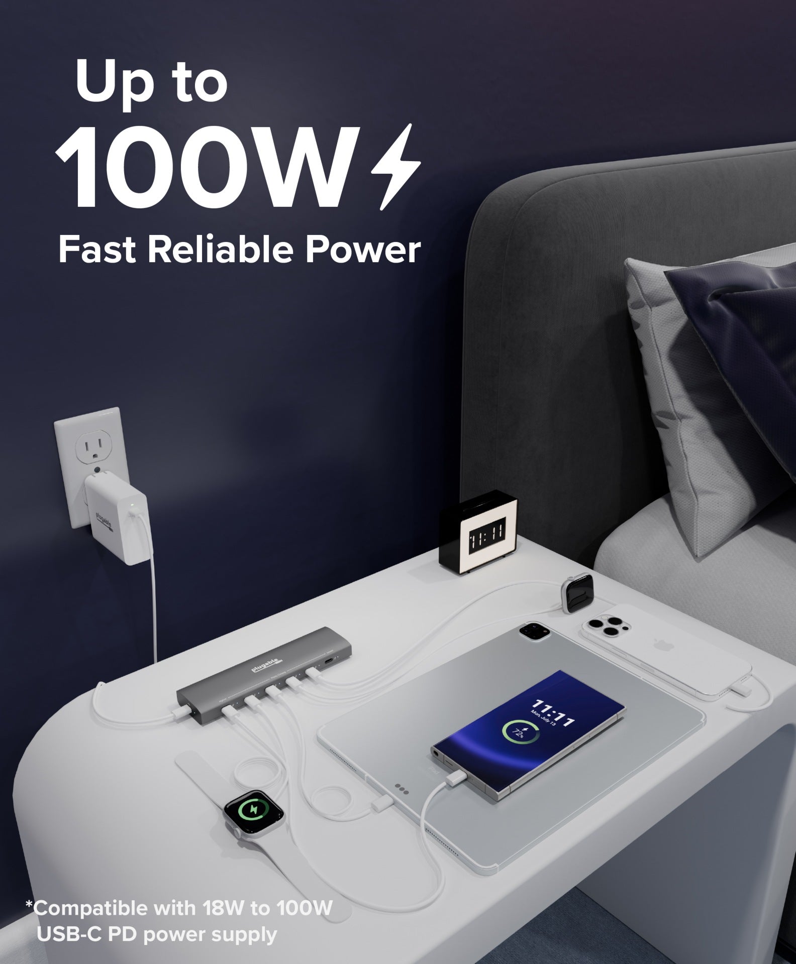 Plugable USB-C Power Delivery 6-Port Charger with Priority Charging