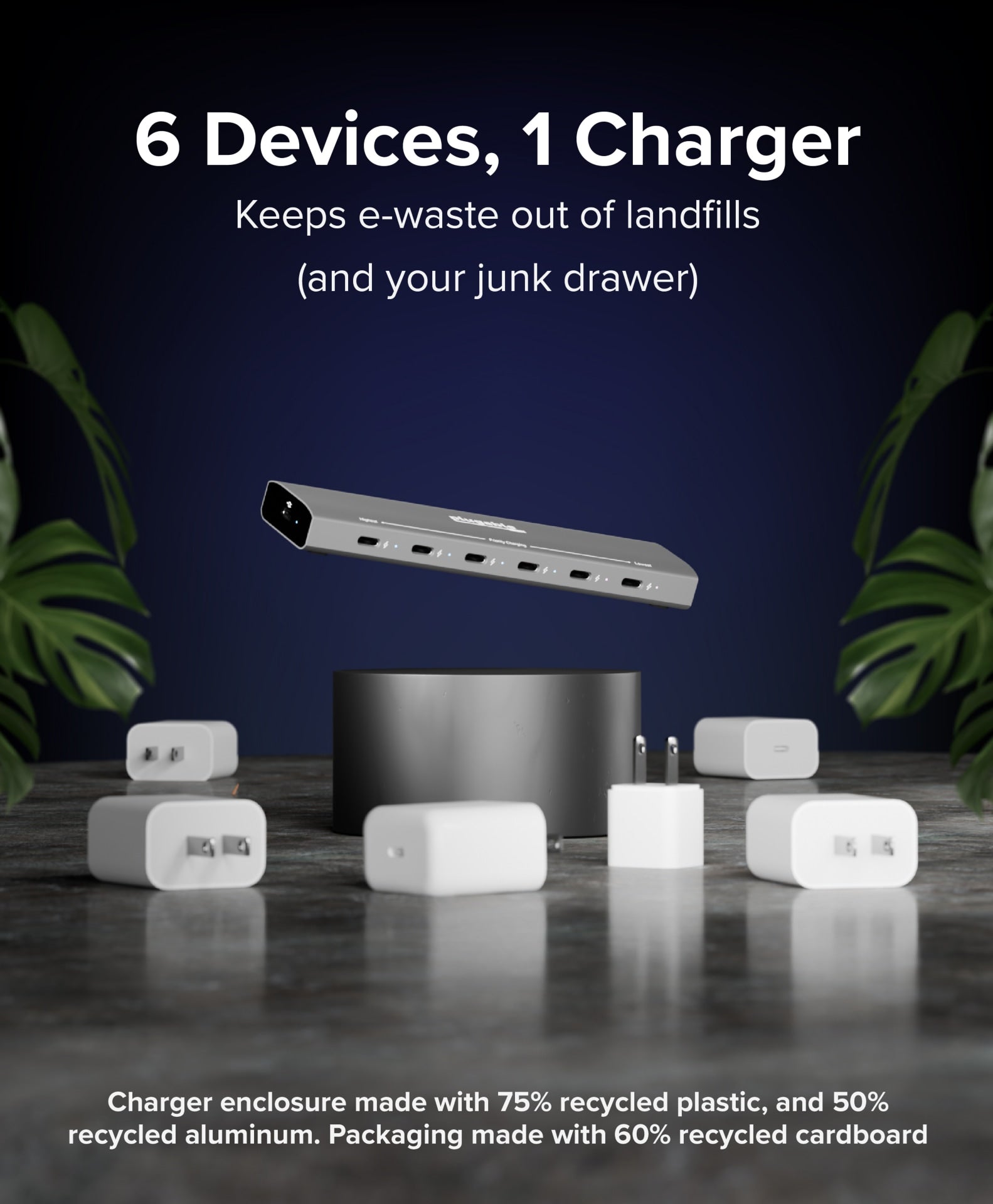 Plugable USB-C Power Delivery 6-Port Charger with Priority Charging