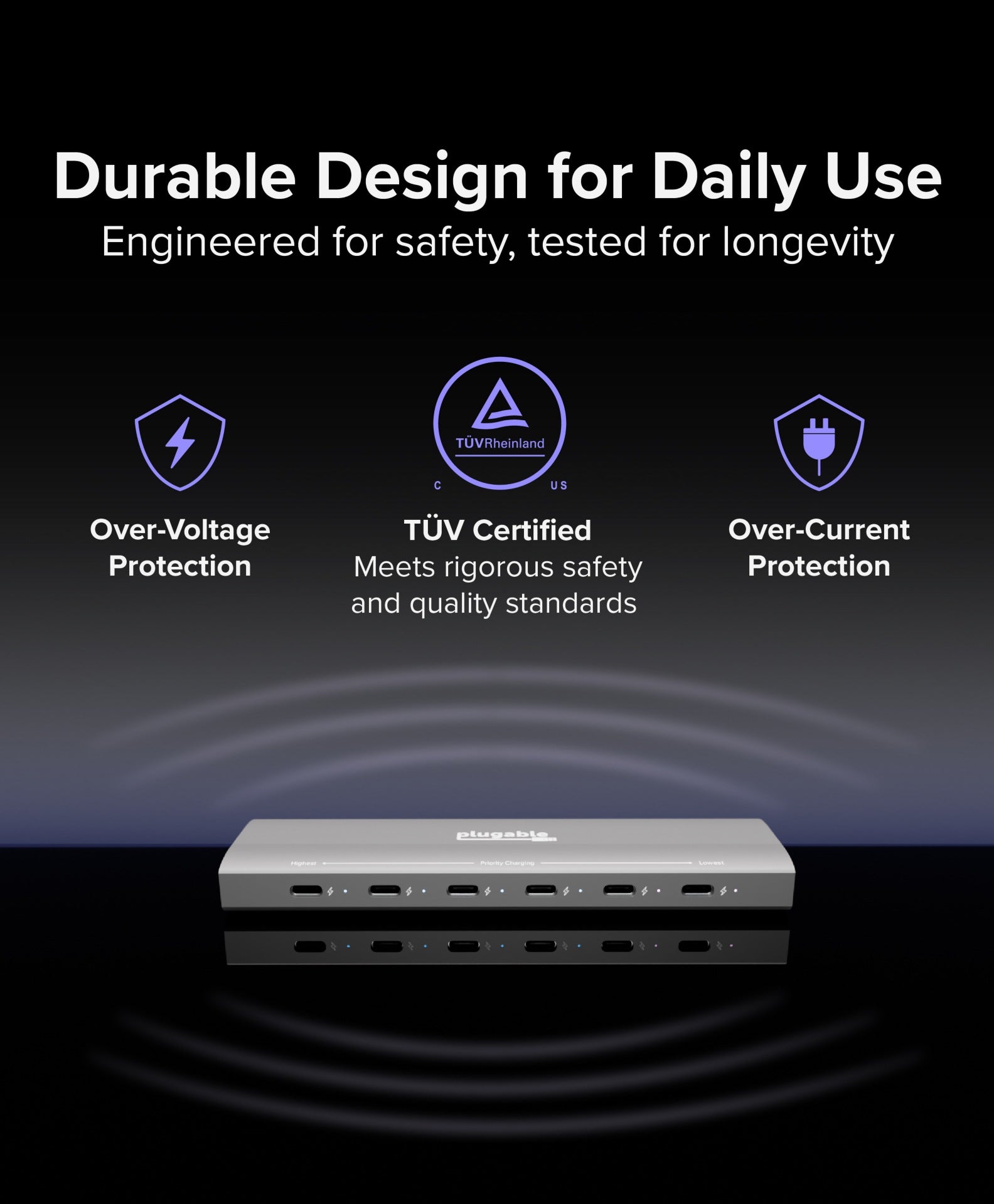 Plugable USB-C Power Delivery 6-Port Charger with Priority Charging