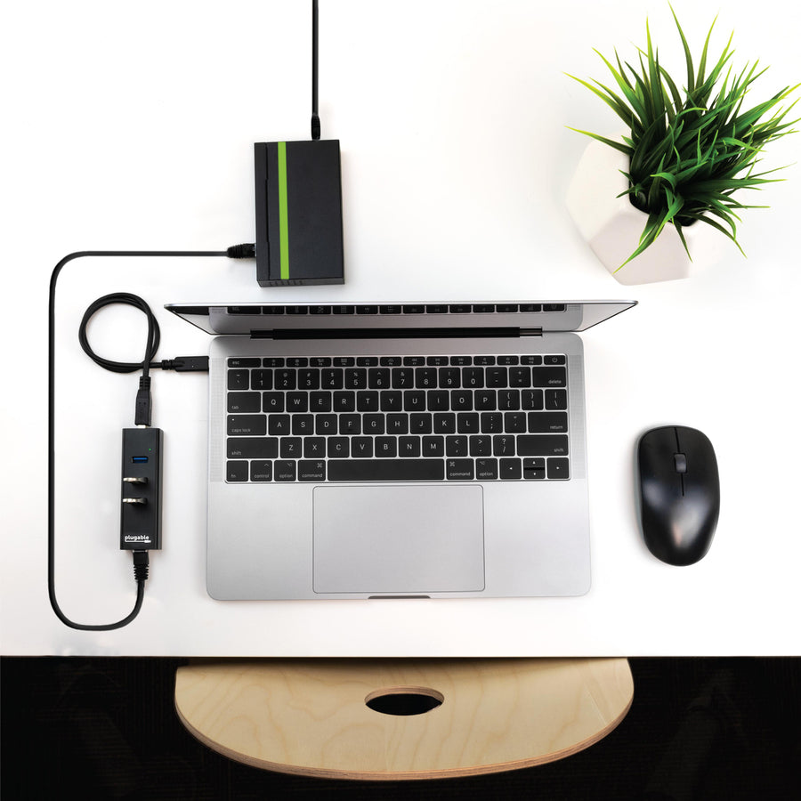 Plugable USB Hub with Ethernet, 3 port USB 3.0 Bus Powered Hub with Gigabit Ethernet USB3-HUB3ME