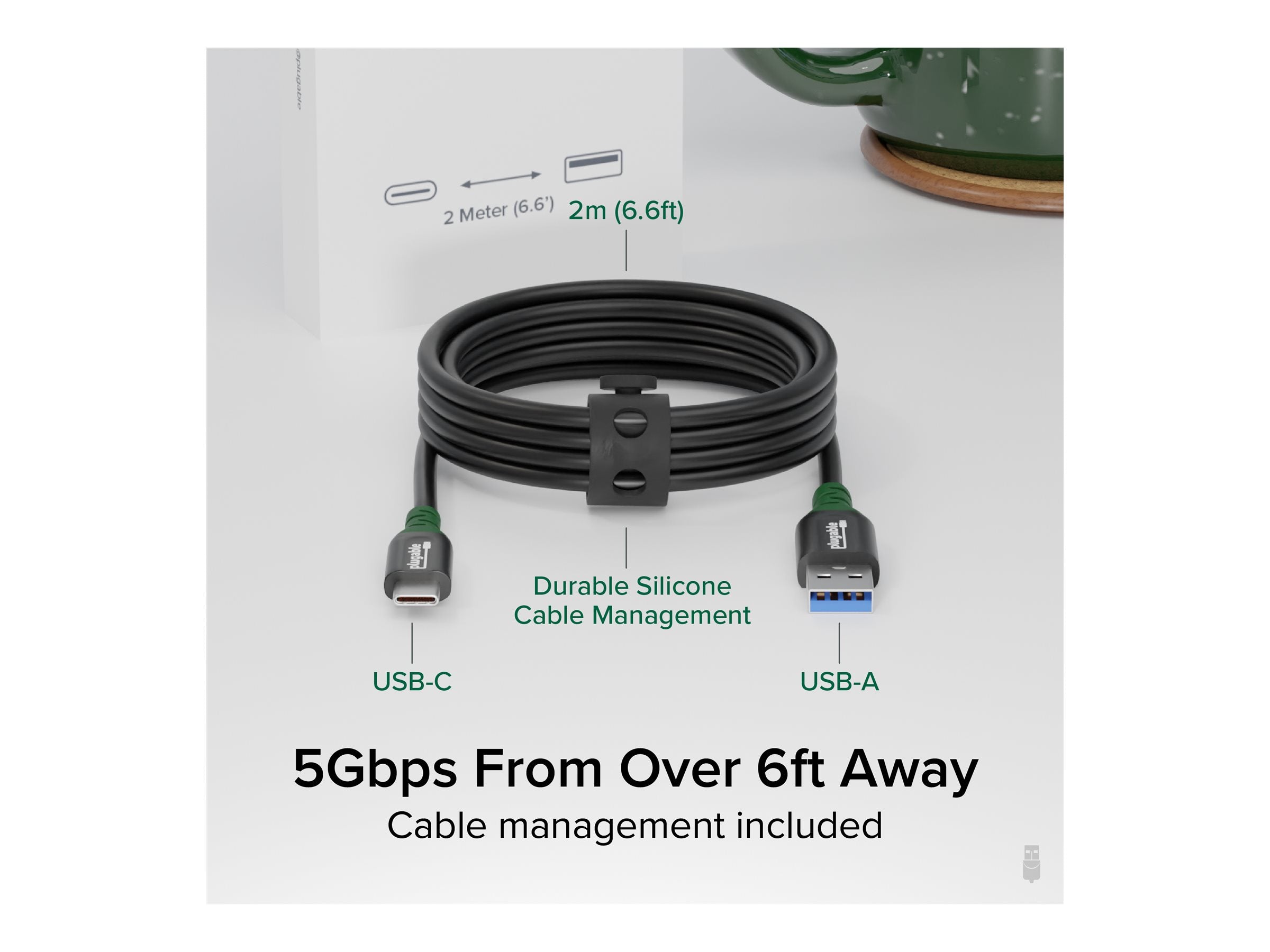 Plugable - USB cable - 24 pin USB-C (M) to USB Type A (M) - USB 3.0 - 20 V - 3 A - 6.6 ft - data & charge USBC-A2M