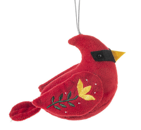 Plush Folk Art Bird Ornament - Cardinal