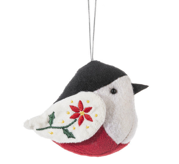 Plush Folk Art Bird Ornament - White Wing