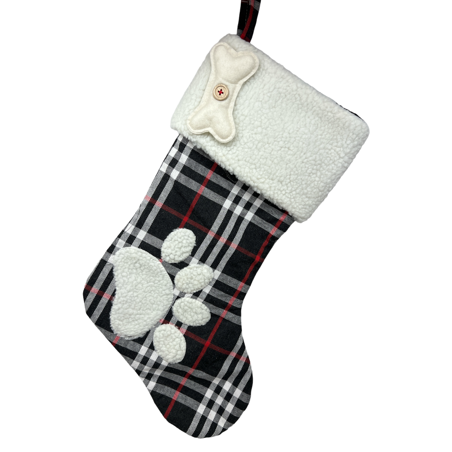 Plush Plaid Pet Stocking Black and White