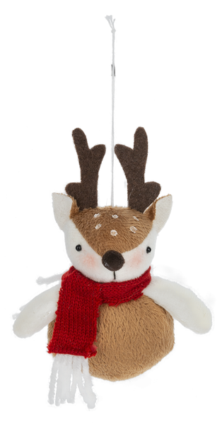 Plush Reindeer Ornament - Red Scarf