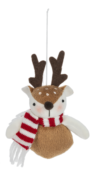 Plush Reindeer Ornament - Striped Scarf