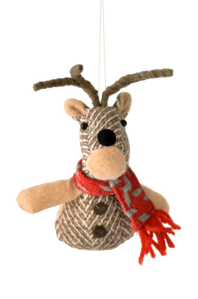 Plush Reindeer Ornament with Scarf
