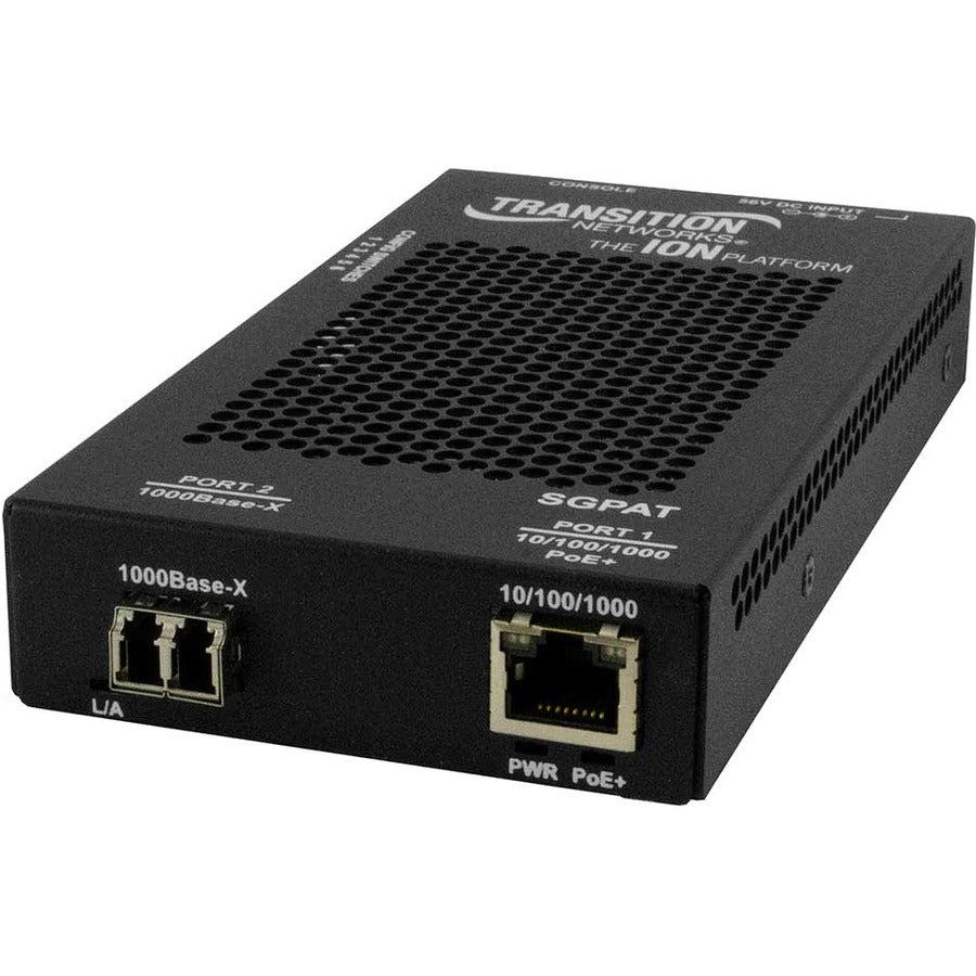 PoE+ Media Converter - Gigabit Ethernet 1000Base-SX Multimode LC Fiber | Transition Networks SGPAT1039-105-EU