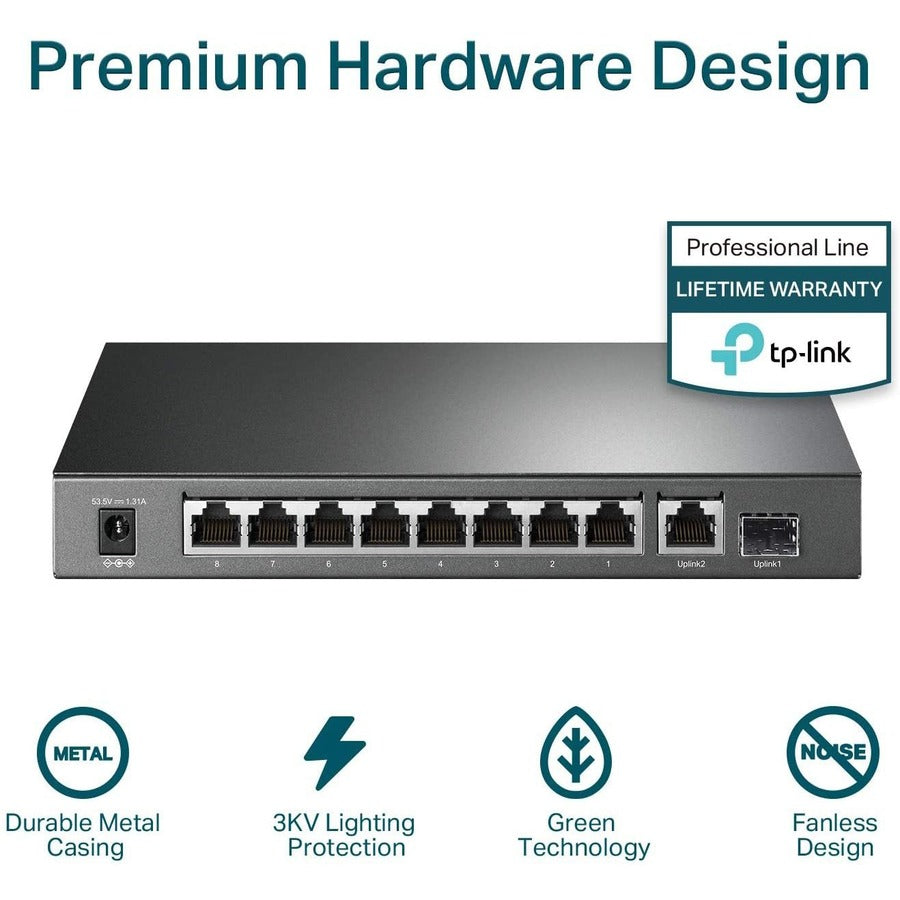 PoE+ Switch - 10 Port Gigabit Desktop Switch with Power over Ethernet | TeCiSoft TL-SG1210P