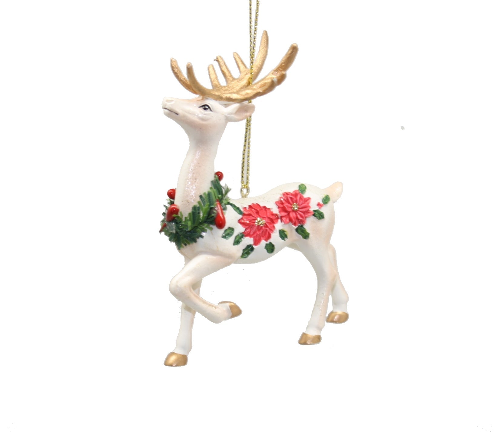 Poinsettia Deer Ornament -