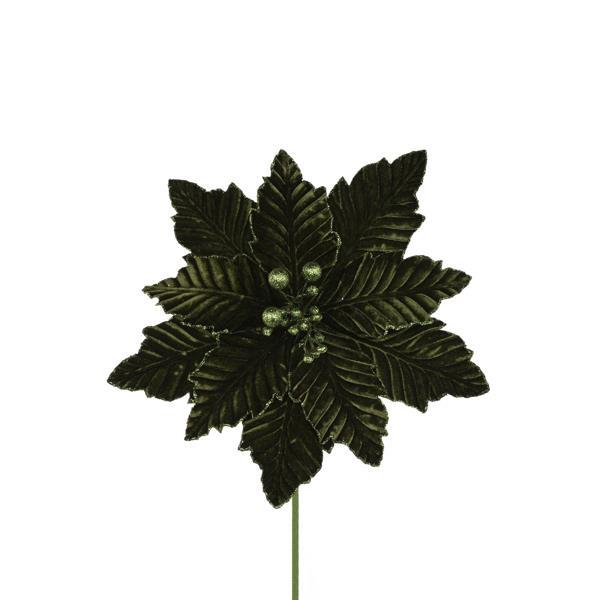 Poinsettia Pick - Hunter Green - 12 inch Bloom - 10 Inch Stem