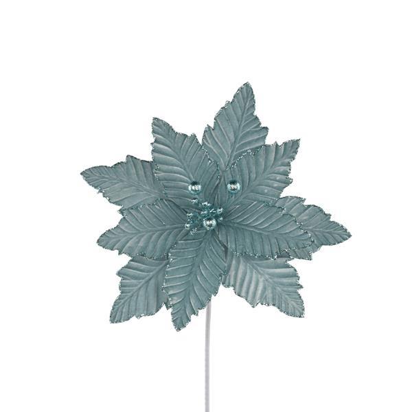 Poinsettia Pick - Ice Blue - 12 inch Bloom - 10 Inch Stem