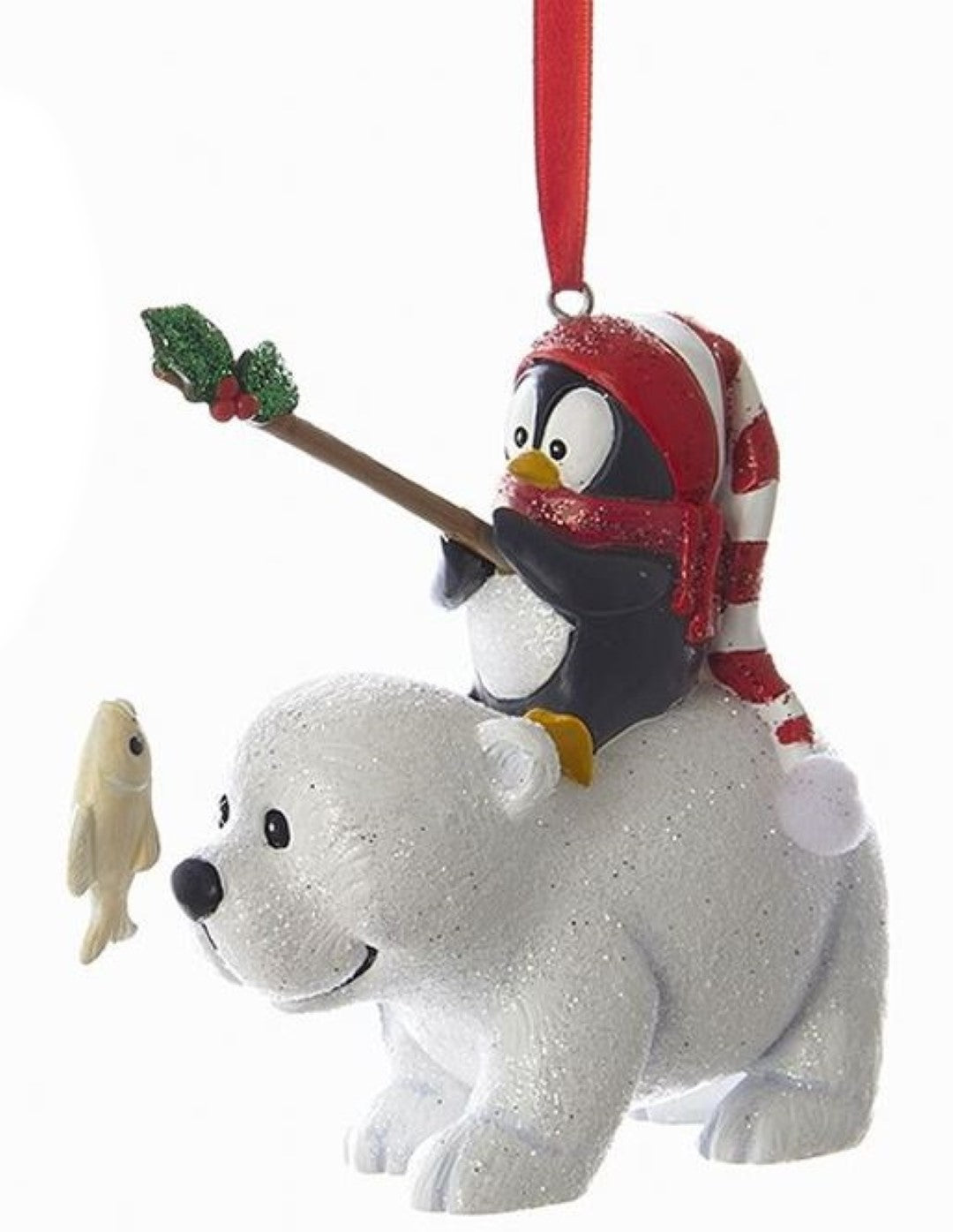 Polar Bear With Penguin Ornament - Fishing
