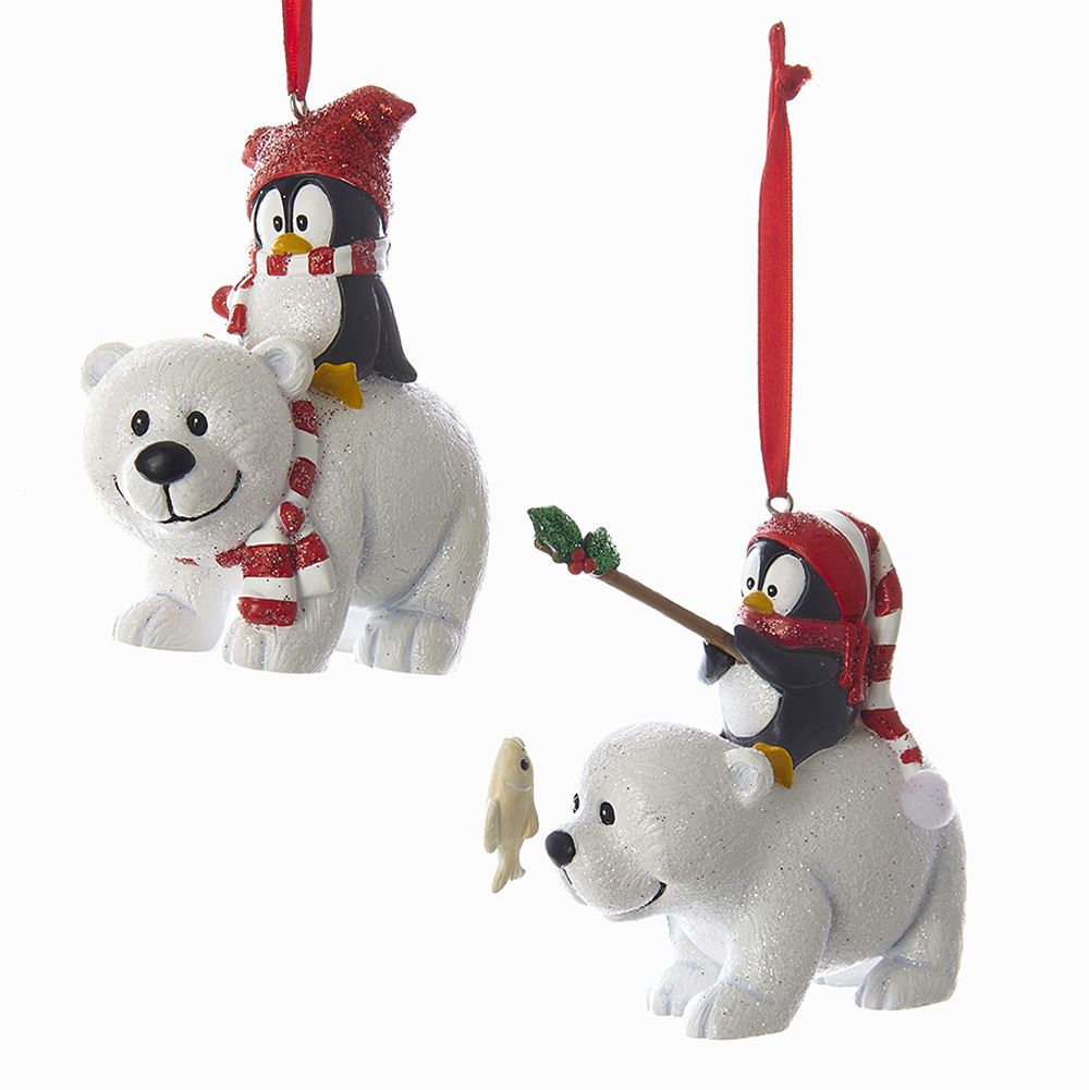Polar Bear With Penguin Ornament - Fishing