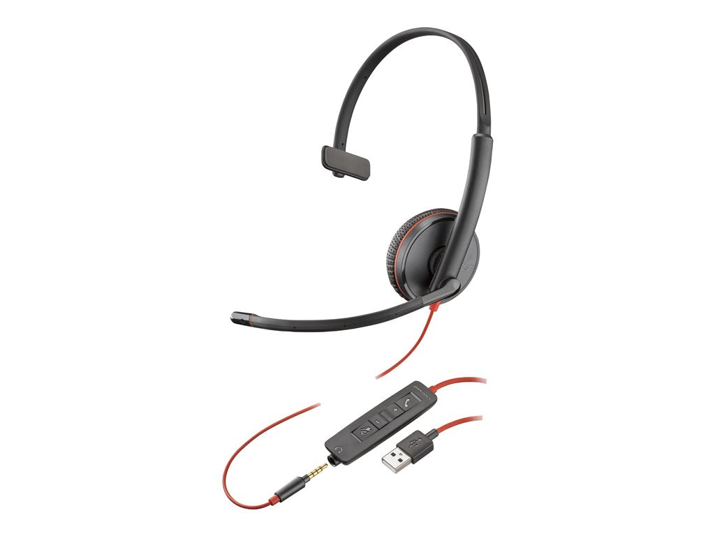 Poly Blackwire 3215 - Blackwire 3200 Series - headset - on-ear - wired - USB-A, 3.5 mm jack - black - Skype Certified, Cisco 80S06AA