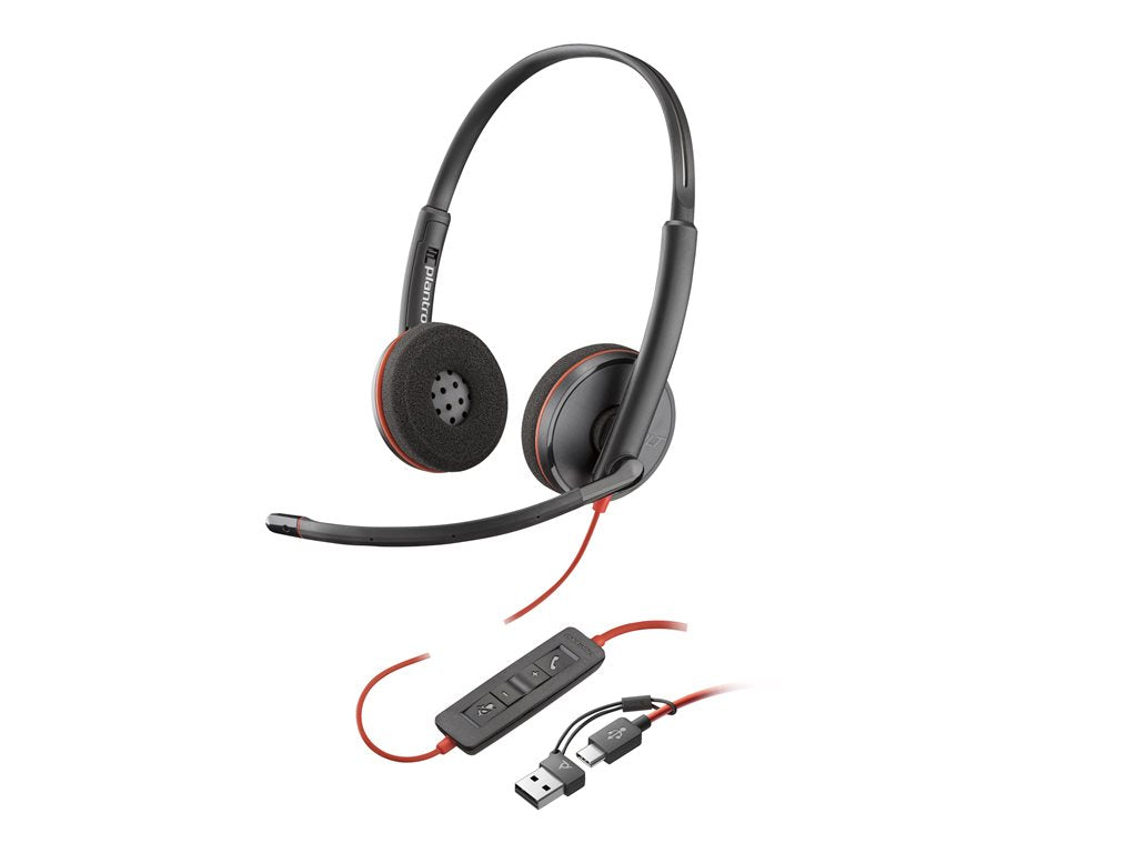 Poly Blackwire 3220 - Blackwire 3200 Series - headset - on-ear - wired - USB-C - black - Skype Certified, Cisco Jabber Certified, 8X228AA