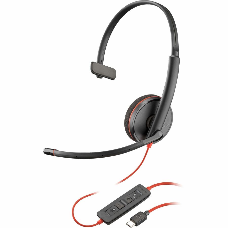 Poly Blackwire C3210 USB-C Black (Bulk Qty.50) - Mono - USB Type C - Wired - 20 Hz - 20