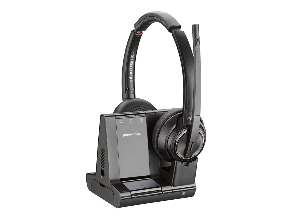 Poly Savi 8220 Office - Savi 8200 series - headset - on-ear - DECT - wireless - active noise canceling - black - TAA Compliant 7S4B5AA#ABA