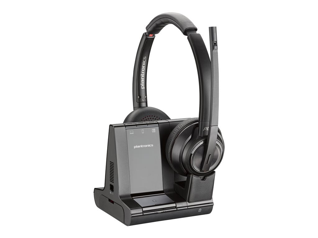 Poly Savi 8220 Office - Savi 8200 series - headset - on-ear - DECT - wireless - active noise canceling - black - TAA Compliant 7S4B5AA#ABA