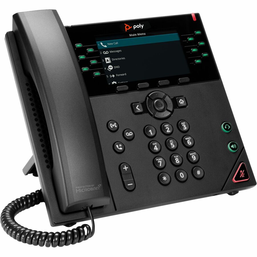 Poly VVX 450 IP Phone - Corded - Corded - Wall Mountable Desktop - Black - VoIP - 2 x Netw