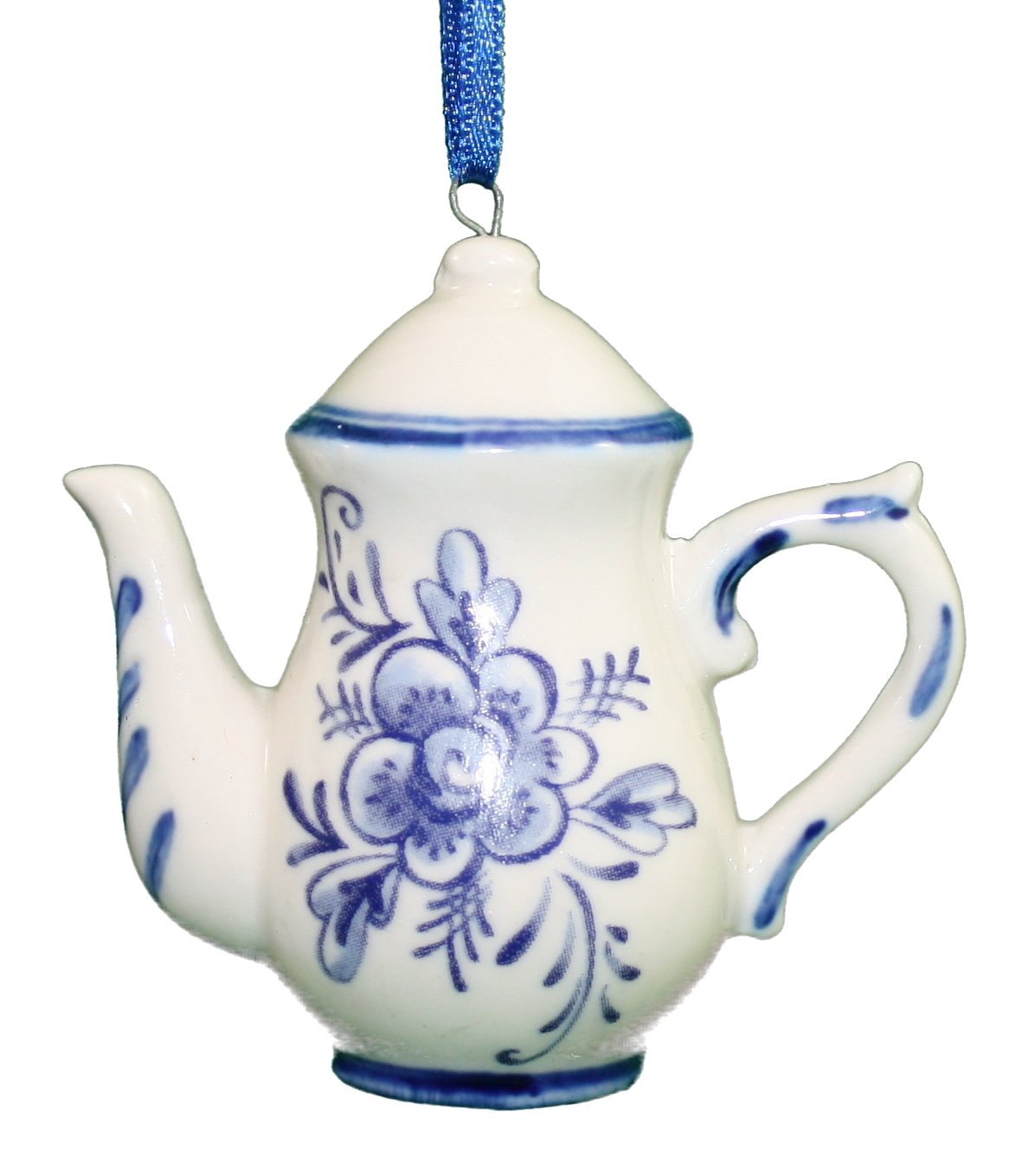 Porcelain Blue Teapot Ornament - Tall