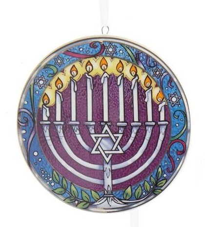 Porcelain Hanukkah Disc Ornament - Menorah