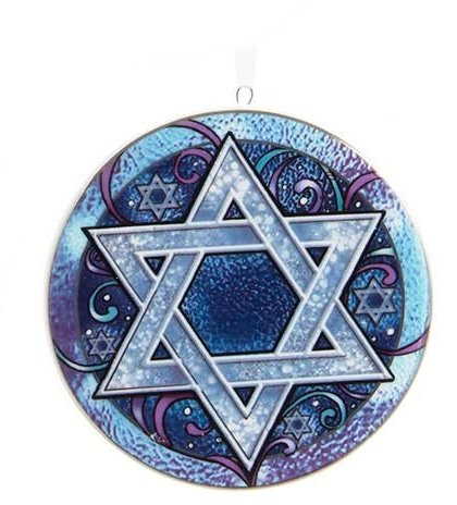 Porcelain Hanukkah Disc Ornament - Star of David