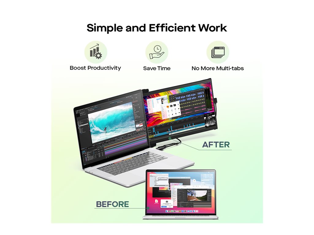 Portable Dual Screen Laptop Monitor - DUEX Max Mobile Display Extender | Tecisoft 101-1007P06