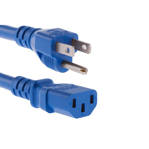 Power Cord 5-15P To C13 15Amp Blue 6Ft