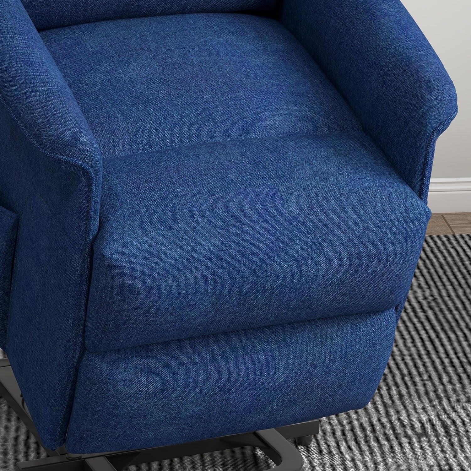 Power Lift Recliner Chair In Dark Blue Fabric Easy Assembly
