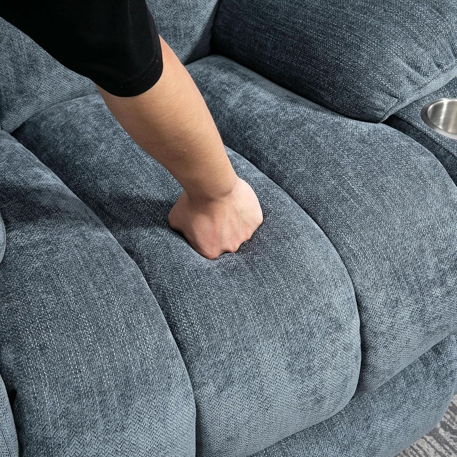 Power Lift Recliner Chair With Full Body Massage And Heat In Elegant Blue Chenille Fabric