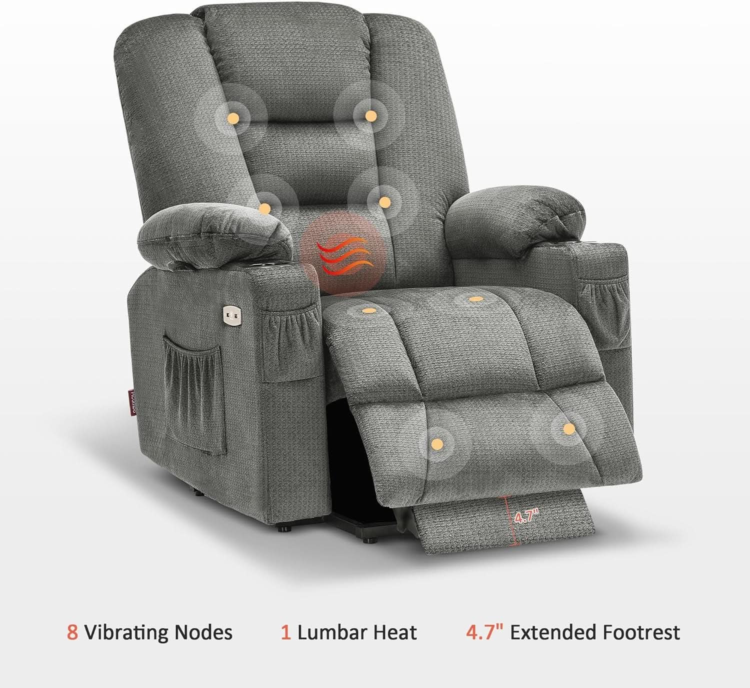Power Lift Recliner Chair With Massage And Heat Gray