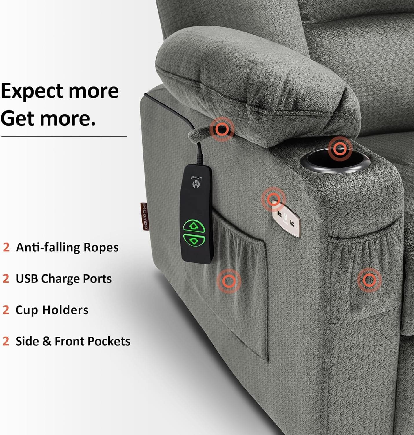 Power Lift Recliner Chair With Massage And Heat Gray