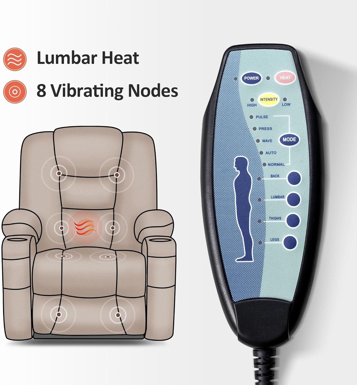 Power Lift Recliner Chair With Massage And Heat Navy Blue