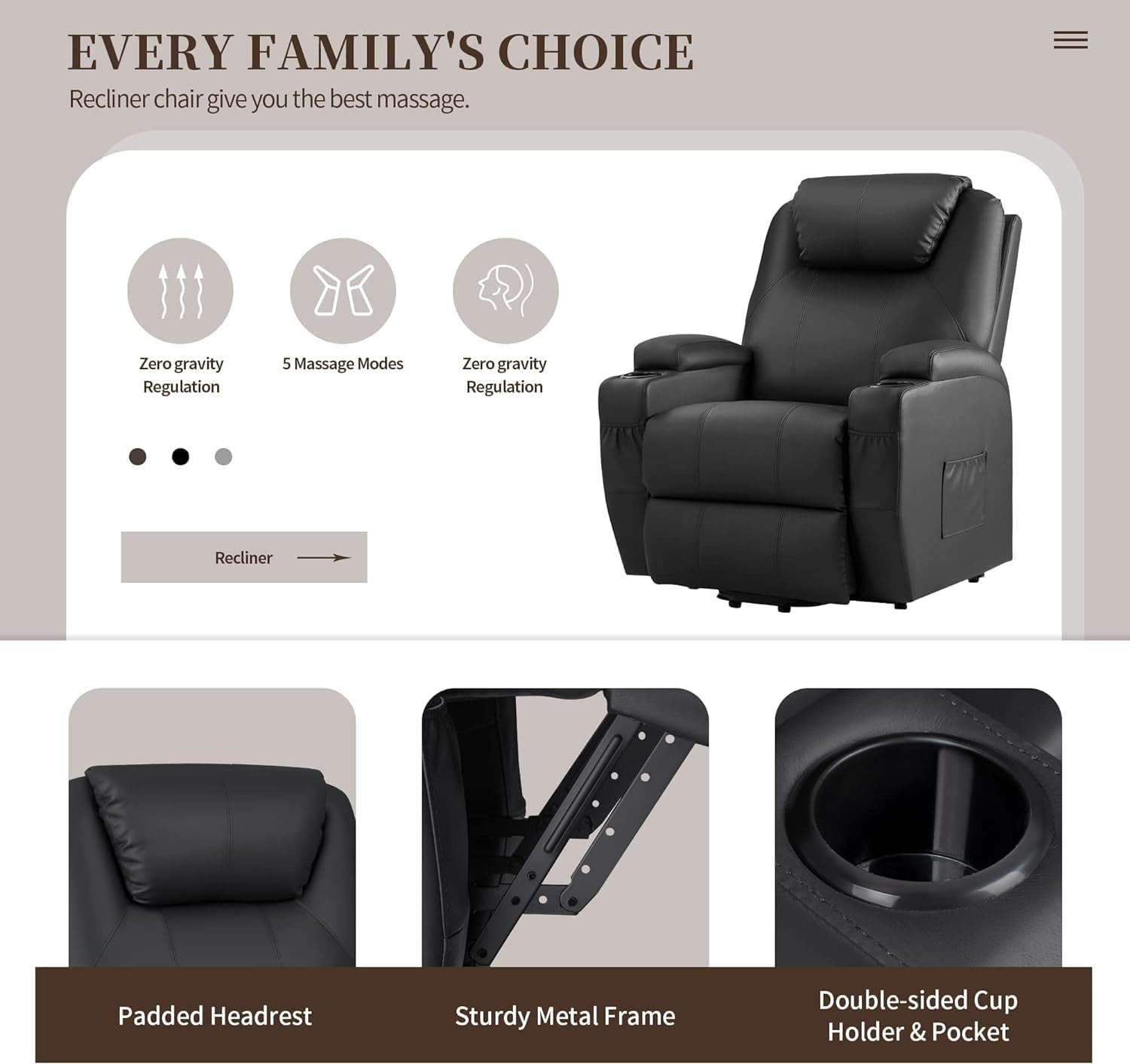 Power Lift Recliner Chair With Massage Black Classic