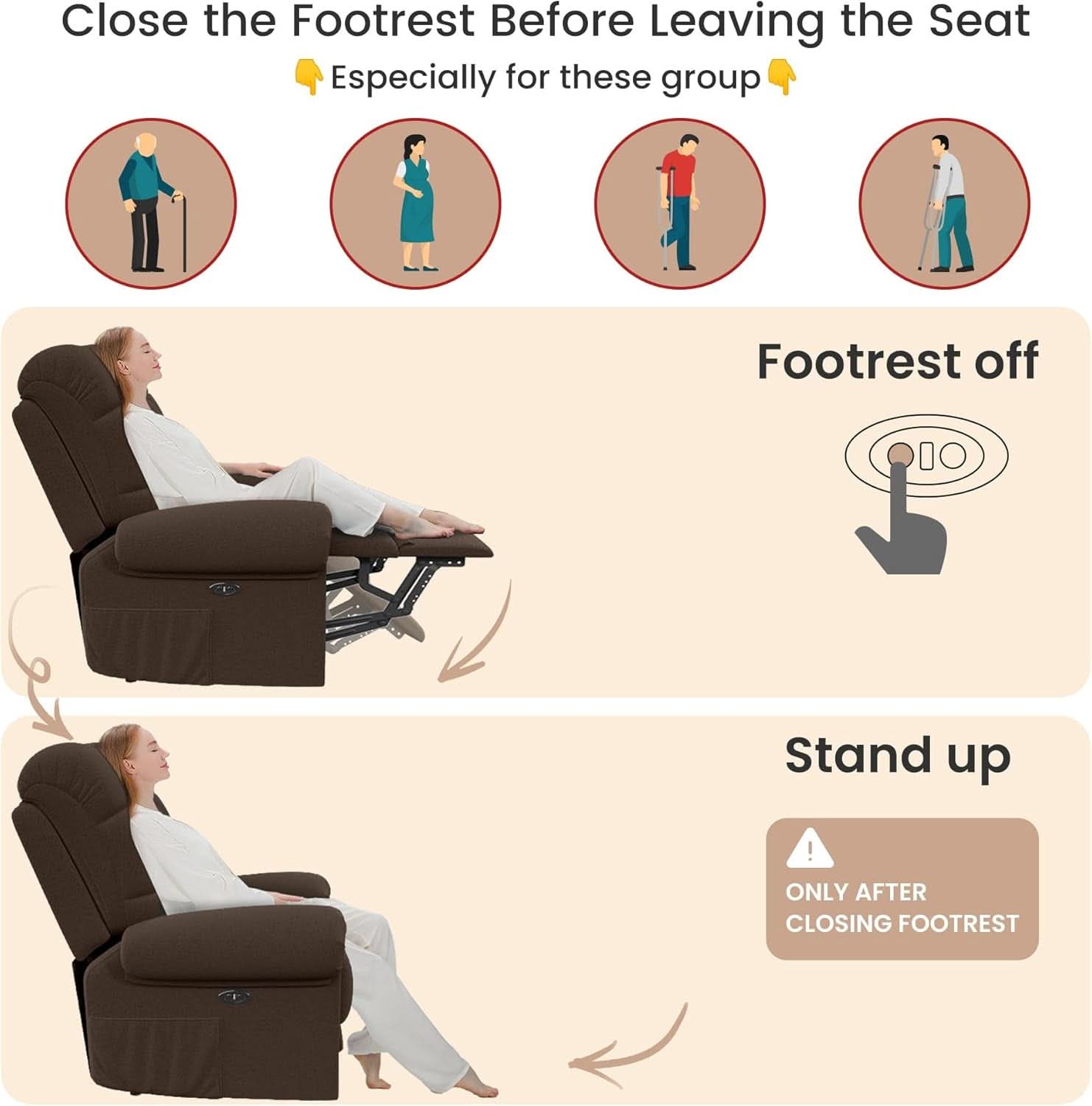 Power Recliner Chair for Adults in Coffee Color With USB Port and Toolless Assembly