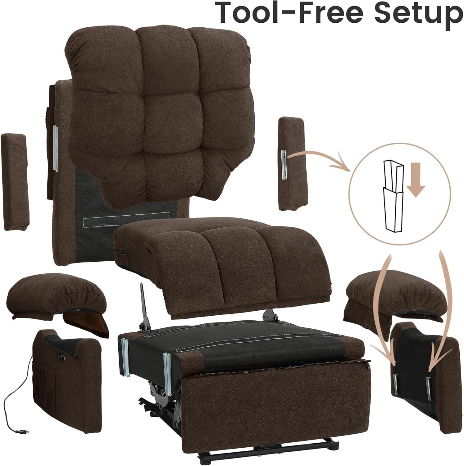 Power Recliner Chair for Adults in Coffee Color With USB Port and Toolless Assembly