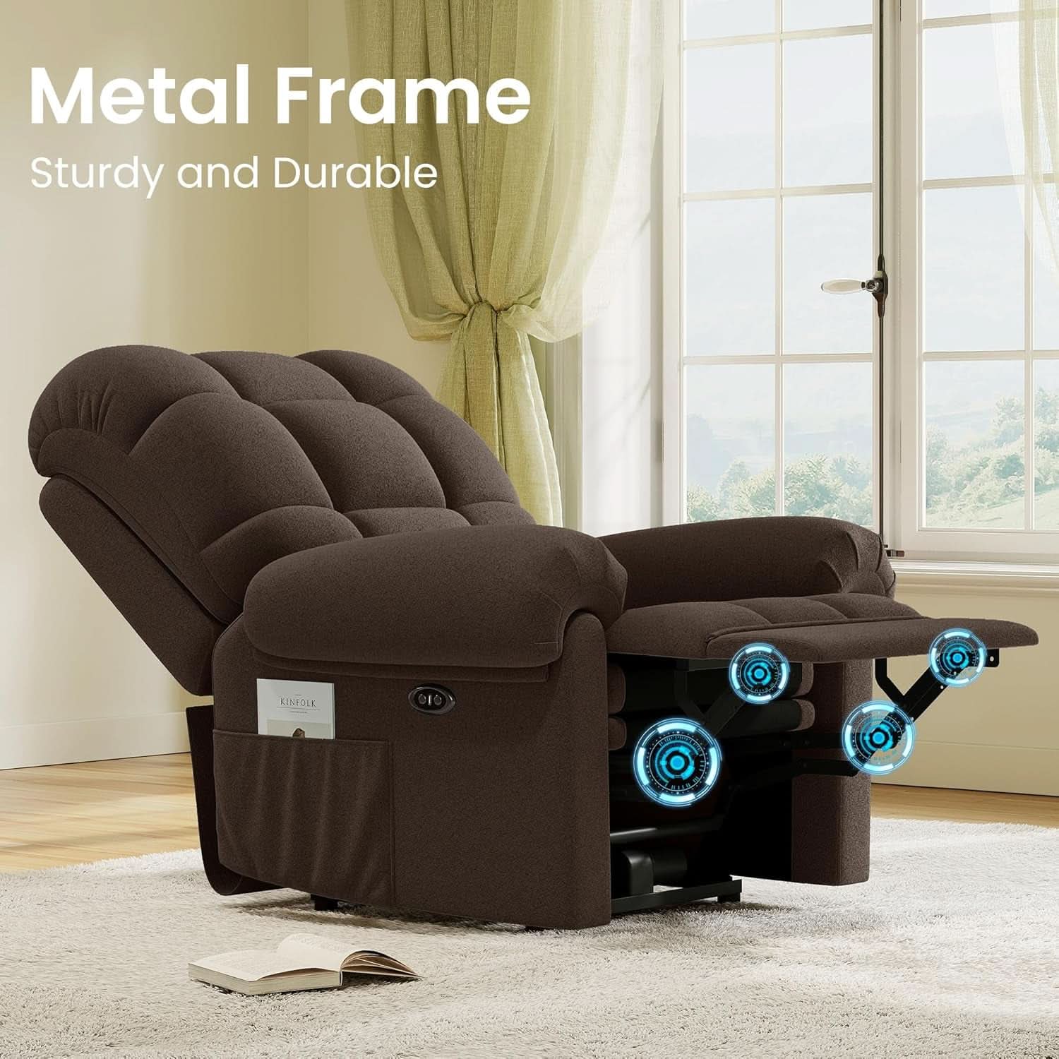 Power Recliner Chair for Adults in Coffee Color With USB Port and Toolless Assembly