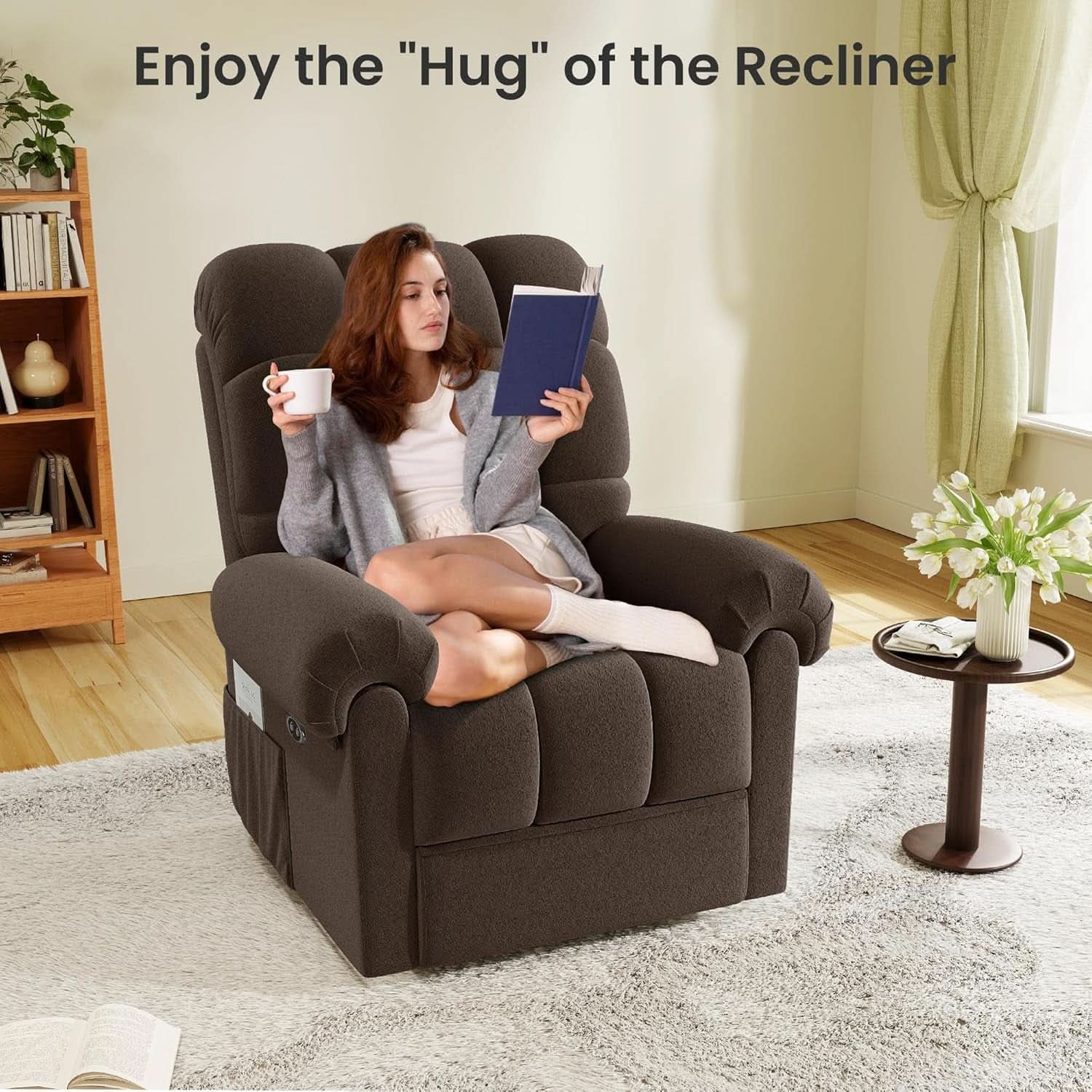 Power Recliner Chair for Adults in Coffee Color With USB Port and Toolless Assembly