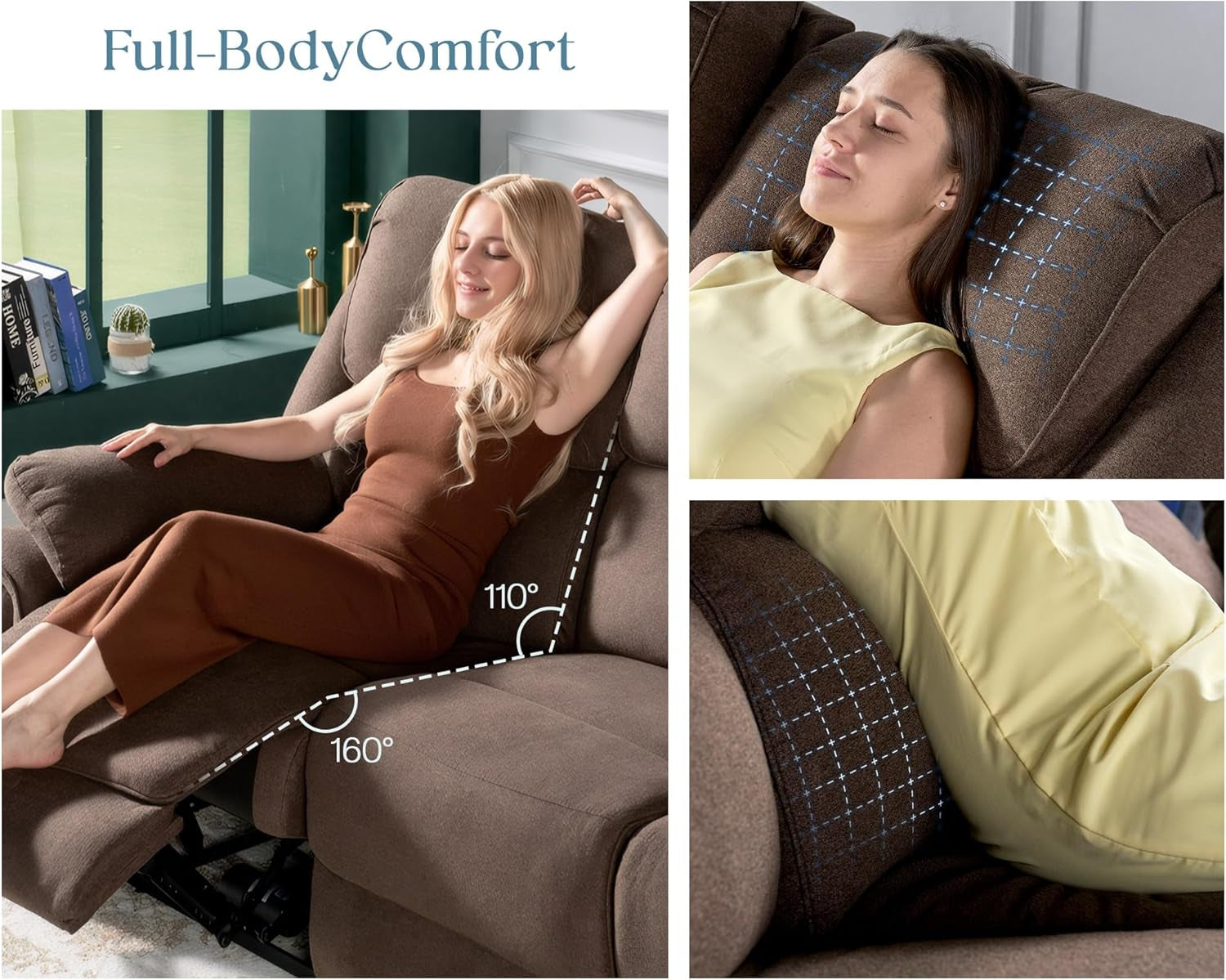 Power Recliner Sofa Brown Chenille With Type C Charging Ports