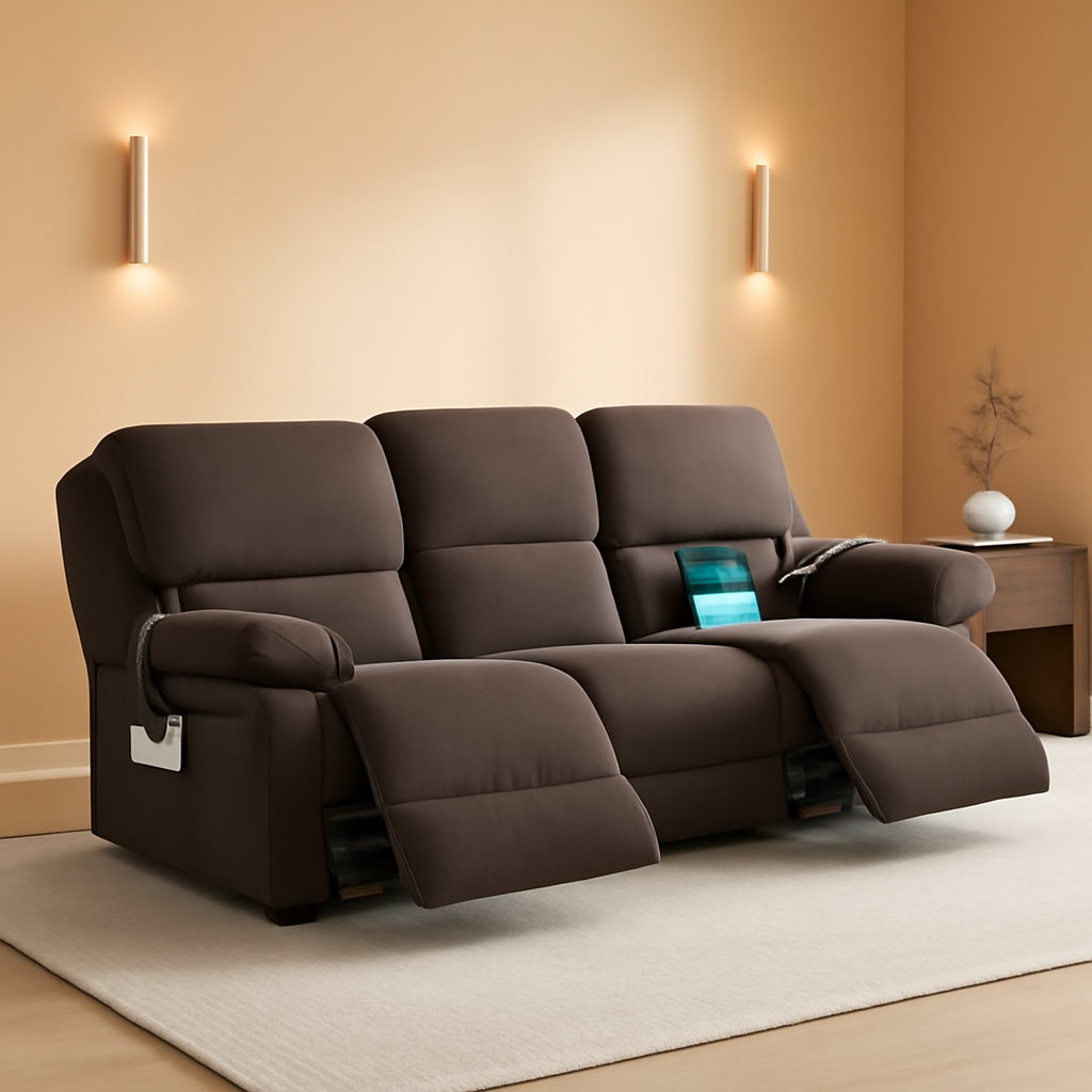 Power Recliner Sofa Brown Chenille With Type C Charging Ports