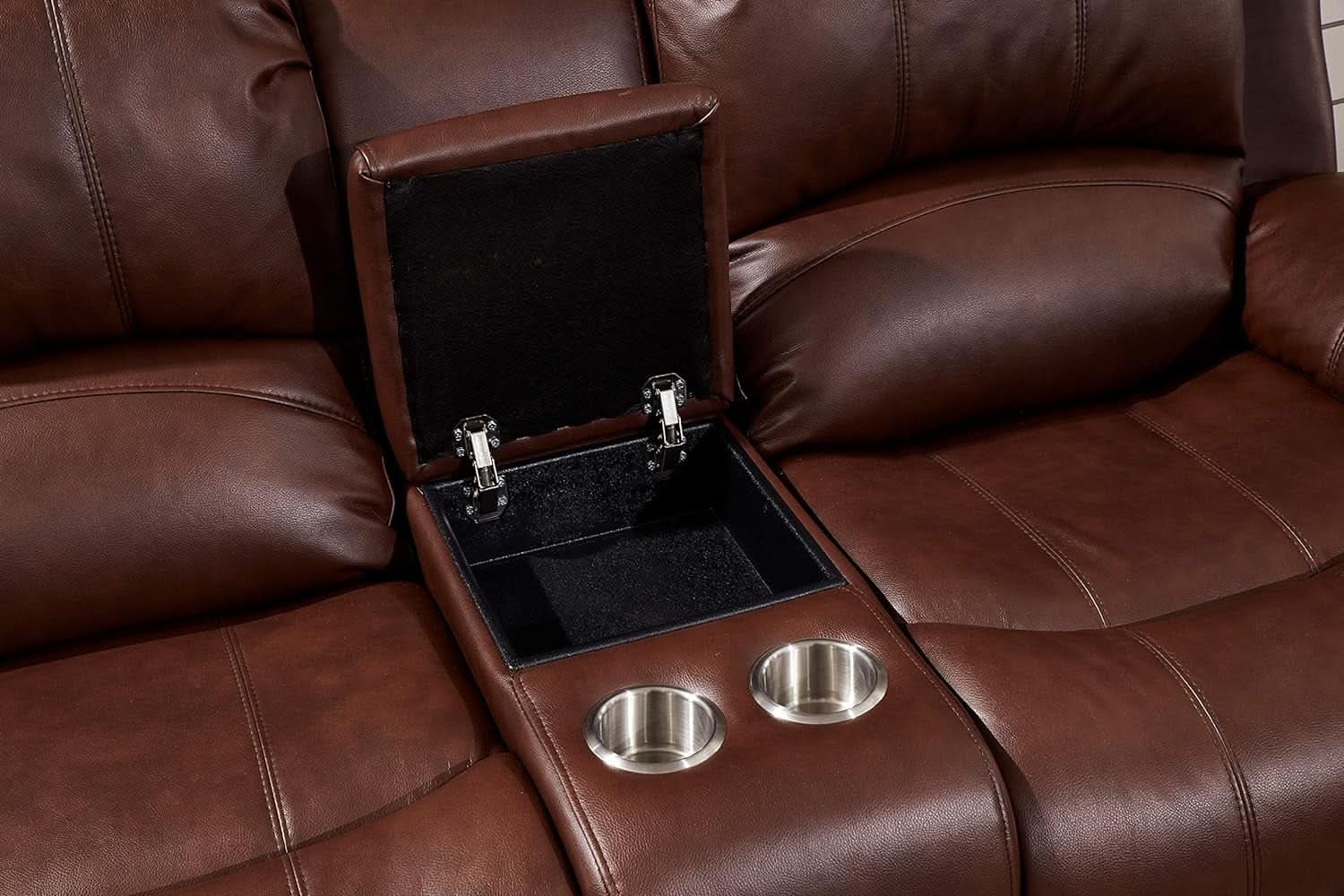 Power Reclining Bonded Leather Loveseat Brown With USB