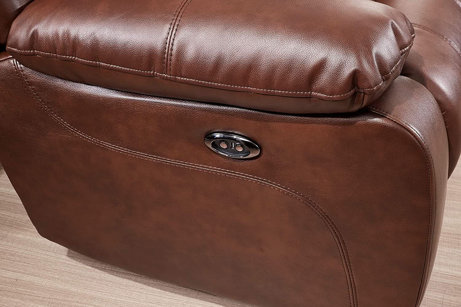 Power Reclining Bonded Leather Loveseat Brown With USB