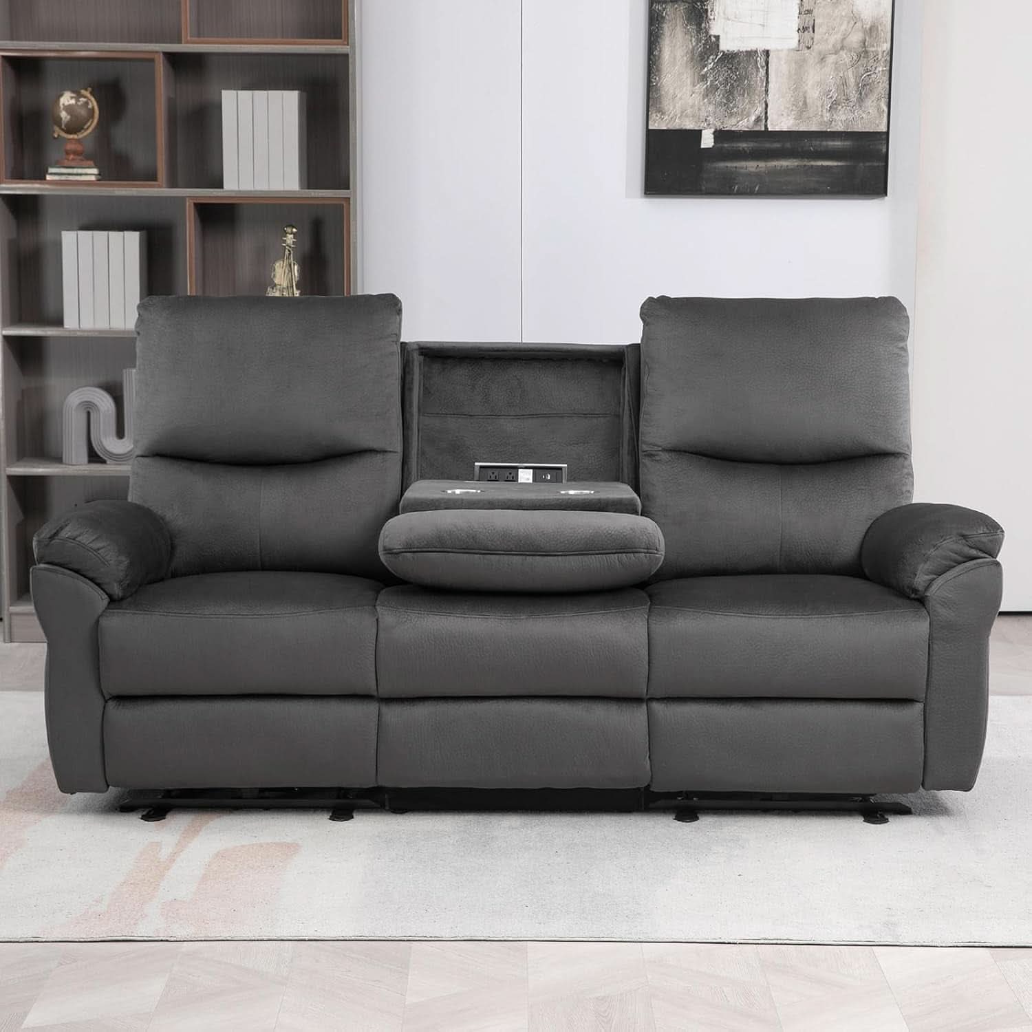 Power Reclining Sofa 3 Seater Gray Modern Living Room Furniture