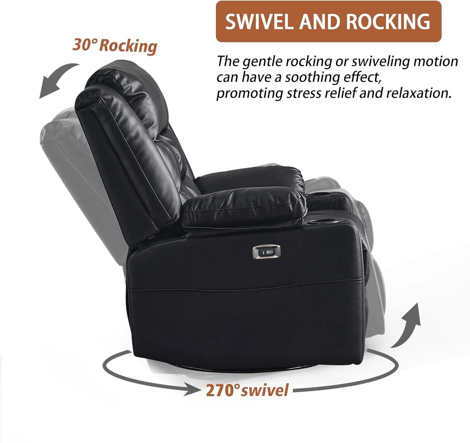 Power Swivel Rocker Recliner Chair With Massage And USB Ports Black
