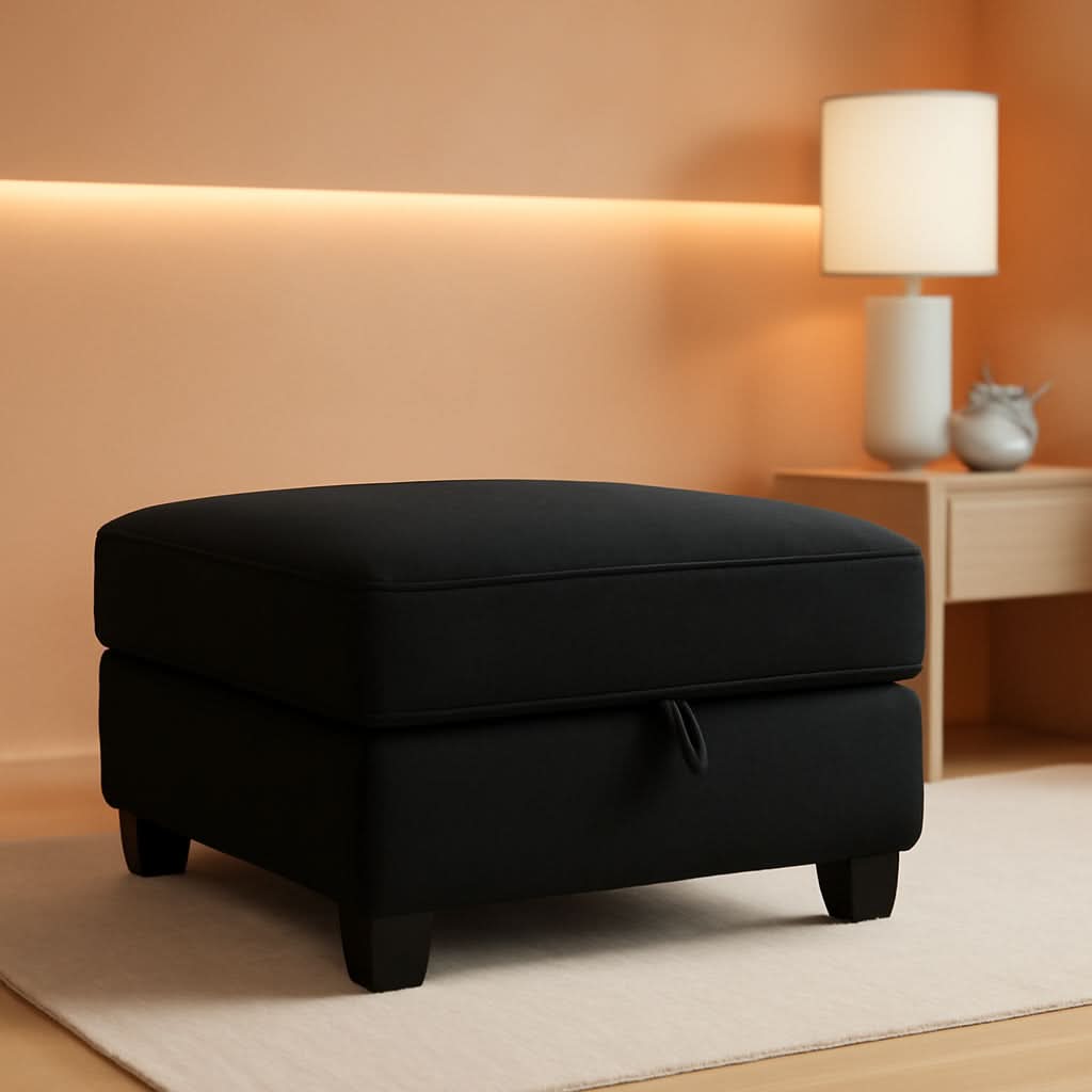 Premium Velvet Black Multifunctional Storage Ottoman
