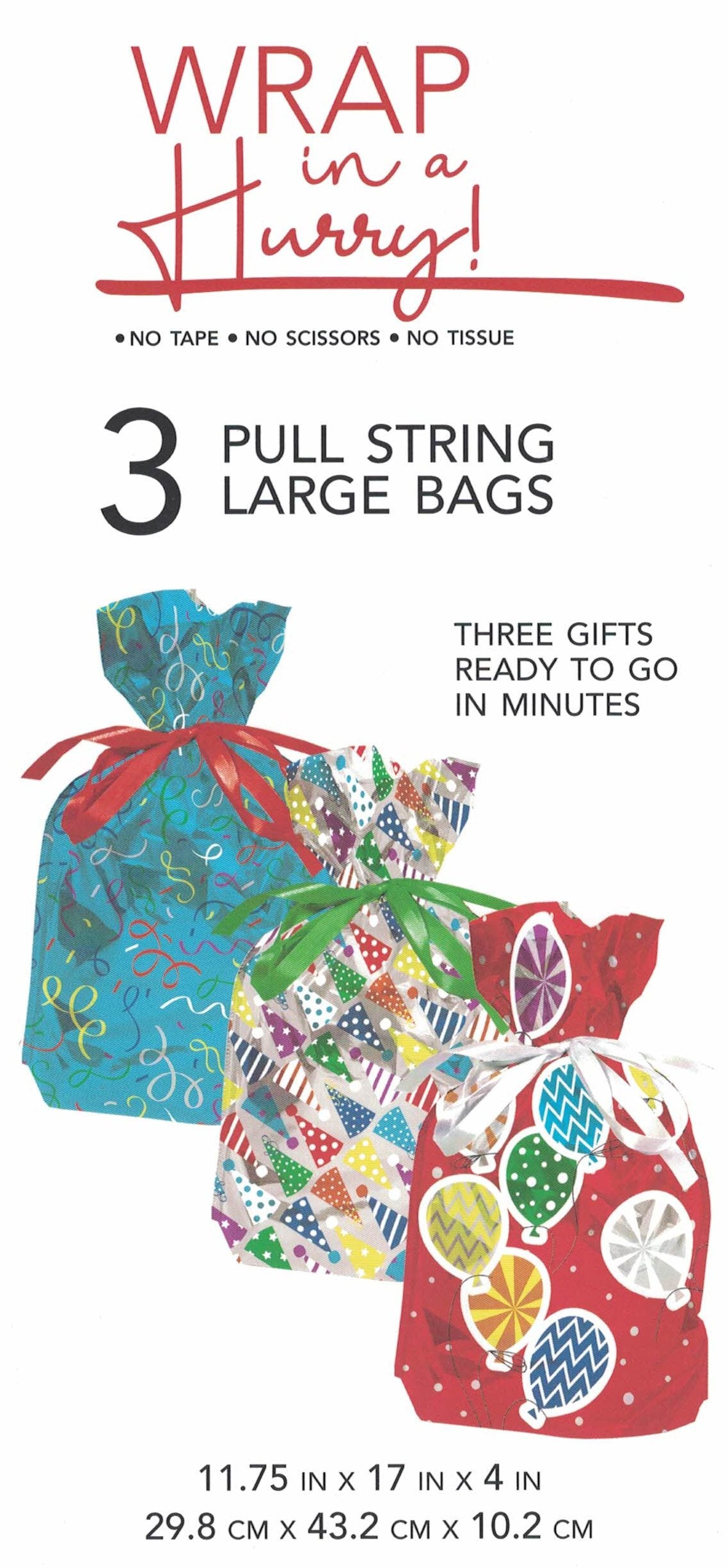 Pull String Large All Occasion Gift Bag - 3 Pack