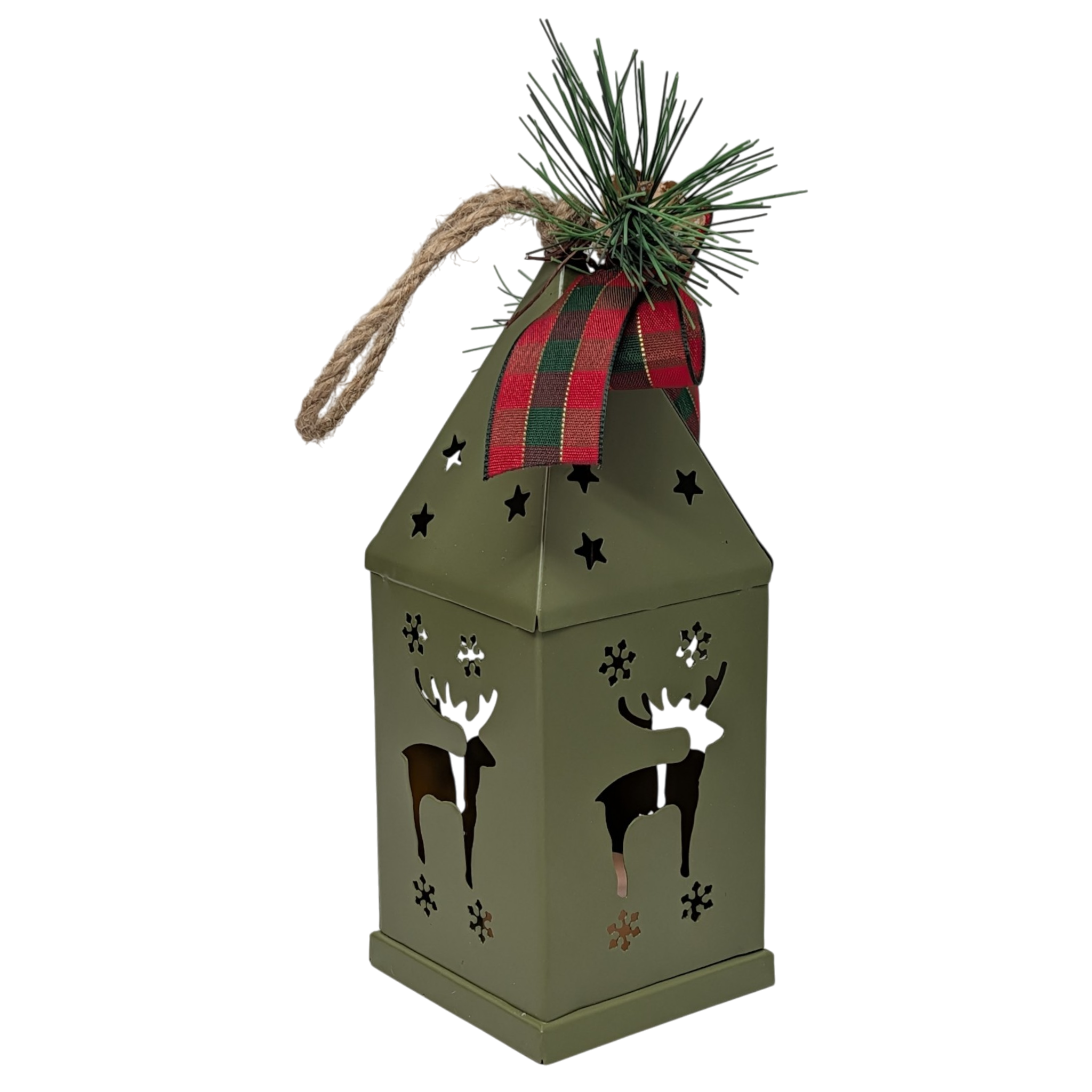 Punched-Tin Lighted Lantern - Sage
